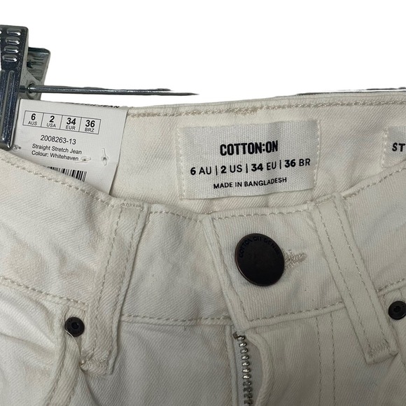 New Cotton On Stretch Straight Leg White Jeans Denim Size 2 - Picture 8 of 12